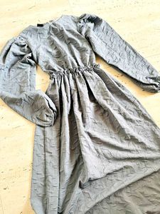 Gray Floral Long Sleeve Maxi Dress