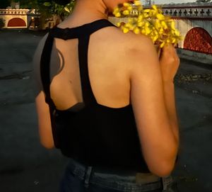 blue haulter neck Top