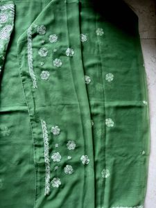 Unused Leaf Green Lukhnowi Work saree