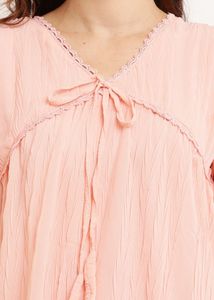 Peach Crinkle Tie-Neck Blouse