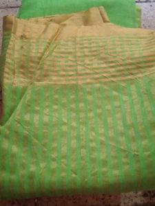 Green &amp; Gold Striped Saree Fabric