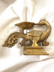 Antique Brass Peacock Lamp/ Anapakshi