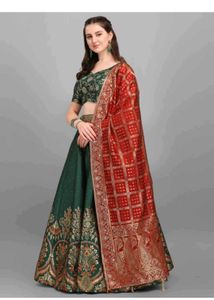 Green &amp; Red Banarasi Lehenga Set