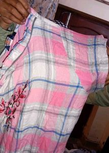 Pink Striped Embroidered Design Kurti