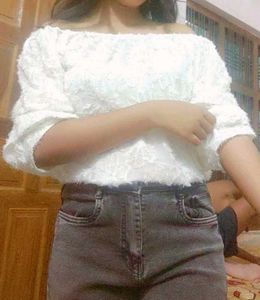 New With Tag Korean Ruccled Puff Print Top
