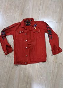 Red Denim Jacket - Statement Sleeves