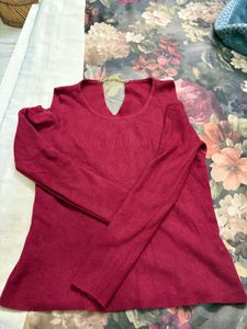 Maroon Cold Shoulder Top
