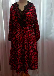Red Leopard Print Velvet Dress