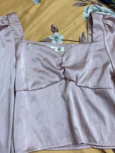 Satin Long Sleeve Crop Top