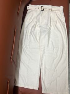 Wide-Leg White Belted Pants