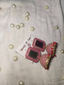 Pink Mirror Jhumka Earrings