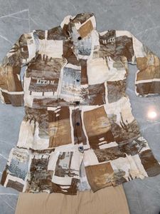 Brown &amp; Beige Top and Pants Set