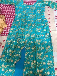 Teal &amp; Gold Embroidered Kurti