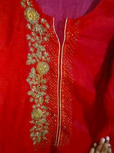 Red Embroidered Kurta