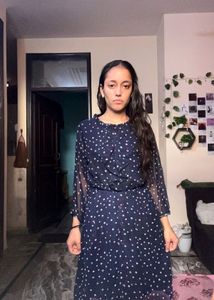 Navy Polka Dot Midi Dress