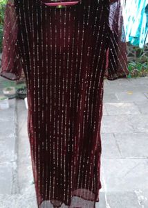 Maroon Embellished Kurta
