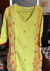 Lime Green Embroidered Kurta