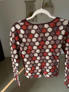 RUST ORANGE FLORAL CROCHET CARDIGAN