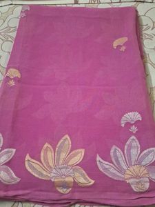 Pink Georgette Saree With Zari Border
