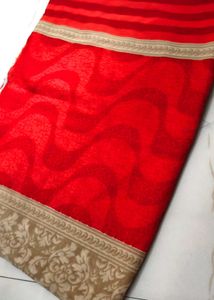 Red and Gold Floral Saree