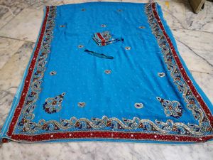 Elegant Blue Embroidered Saree