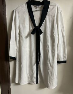 Chic Black & White Tie-Neck Top