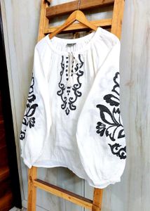 Black Embroidered Peasant Top size-46-48