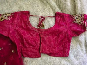 Sequence work pink netted saree