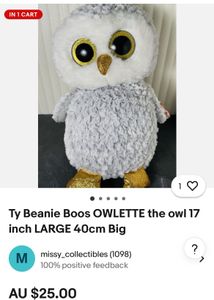 Ty Beanie Boos OWLETTE the owl 17 inch LARGE 40cm