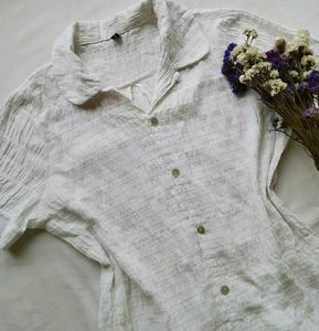 White crepe button Down