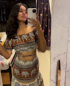 Brown Skirt & Crop Top Set