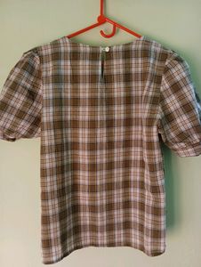 Plaid Puff Sleeve Top