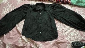 Elegant Black Floral Top Ballon Sleeve