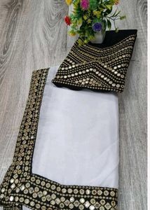 Elegant White Net Saree