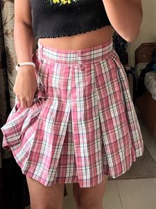 Plaid Pink Pleated Skirt