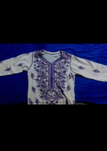 White Embroidered Lakhnavi Kurta
