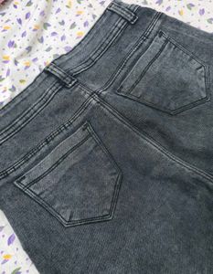 Charcoal Grey Wide Leg Denim Jeans