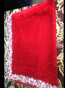 Soft Net Saree With Red Velvet Pallu..