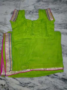 Parrot Green Festive Saree With Blouse