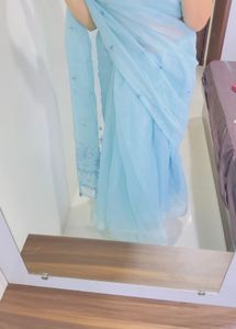 Light Blue Saree Without Blouse