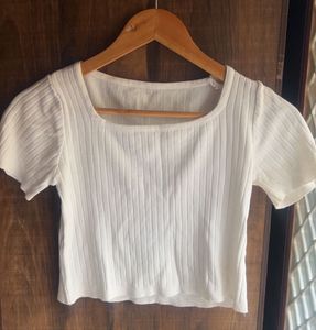 White Ribbed Crop Top