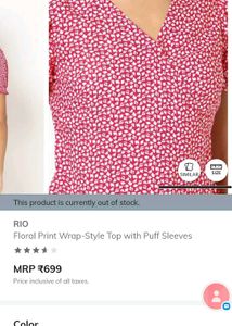 Cute Floral Wrap Style Top With Puff Sleeves