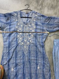 Blue Cotton Embroidered Kurta Set