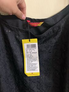 Sleeveless Black Kurta with Noodle Straps