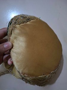 Potli Bag: Green Velvet &amp; Gold Beads