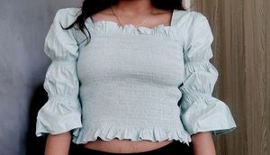 Teal Blue Off Shoulder Top