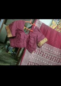 Maroon cotton saree and blouse.