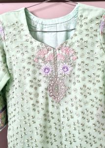 Elegant Mint Green Embroidered Kurti