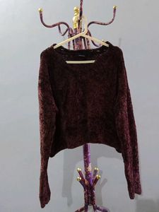 Burgundy Cropped Knit Sweater