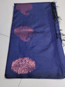 Navy Blue border less Saree